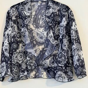 Paisley Sheer Ruffled Open-Front Bolero Black & White Chiffon Size M
